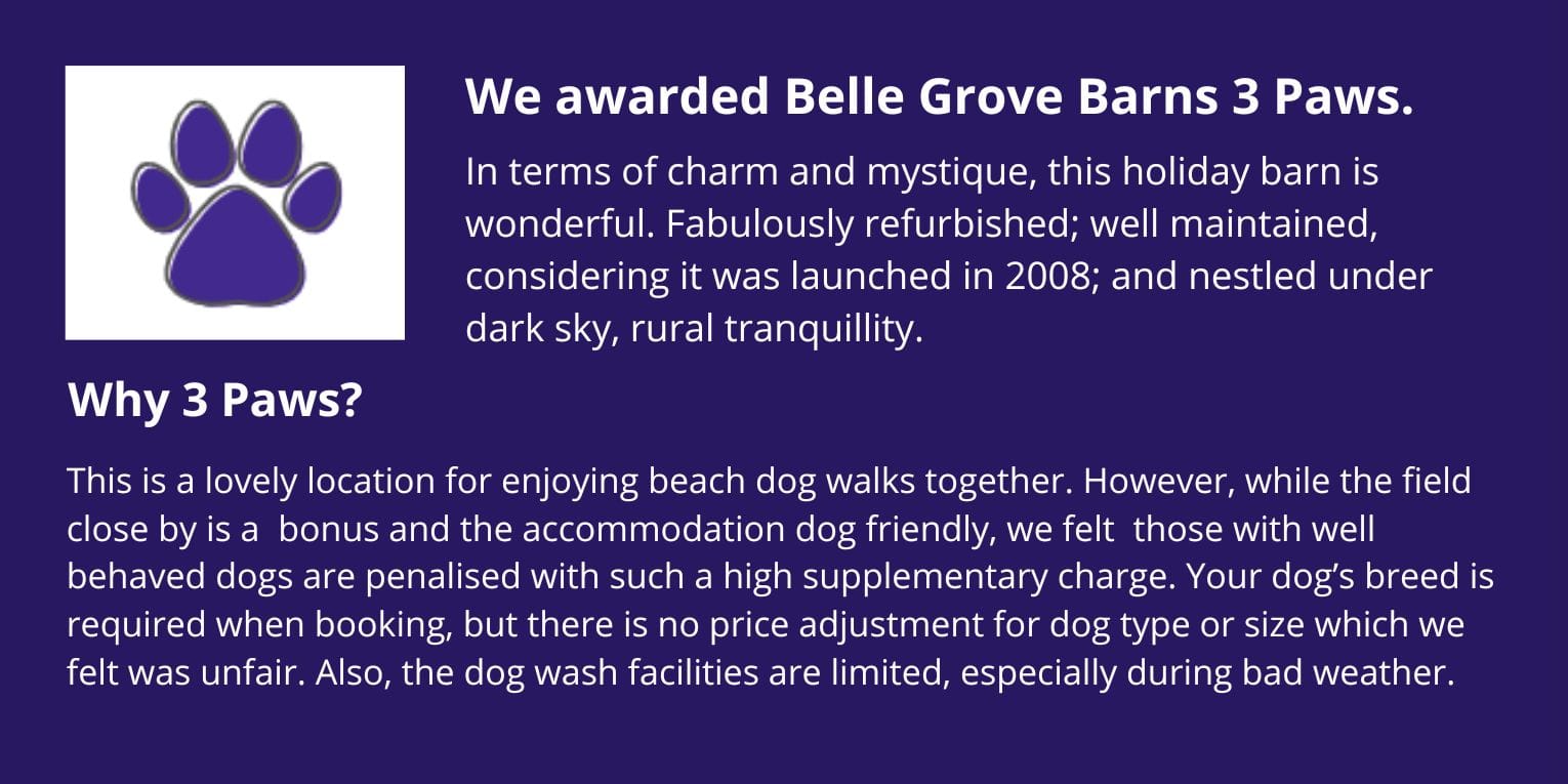 Frankie awarded Belle Grove Barns 3 paws